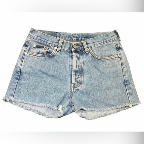 Vintage Calvin Klein High Rise Button Fly Cut-Off Raw Hem Denim Shorts Size 7 - Picture 7 of 7